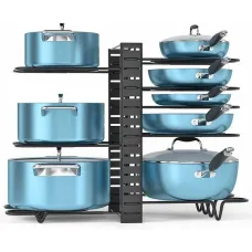 Полка - органайзер для кастрюль и посуды PK-121 · Кухонная хозяйственная стойка для хранения на 8 полок