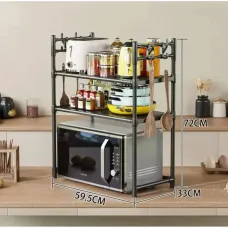 Полка Стеллаж для Микроволновки 3-ярусная • Кухонный органайзер с крючками Полка Стеллаж для Микроволновки 3-ярусная • Кухонный органайзер с крючками