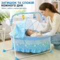 Портативна електрична колиска X-641 блакитна для новонародженого • Дитяча автоматична люлька-гойдалка X-641 з москітною сіткою, музикою та підвісними іграшками