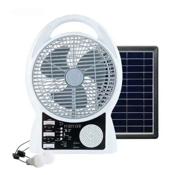 Портативный вентилятор 4в1 с солнечной панелью, Bluetooth, радио и LED-подсветкой N288 • 8″ настольный вентилятор с аккумулятором