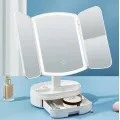 Тройное косметическое зеркало для макияжа с LED подсветкой 609 Mirror и увеличением складное поворотное сенсорное зеркало с органайзером