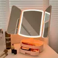 Тройное косметическое зеркало для макияжа с LED подсветкой 609 Mirror и увеличением складное поворотное сенсорное зеркало с органайзером