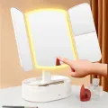 Тройное косметическое зеркало для макияжа с LED подсветкой 609 Mirror и увеличением складное поворотное сенсорное зеркало с органайзером