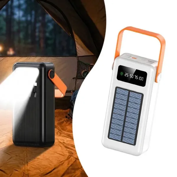 Повербанк YM-638 CX 100000 mAh с солнечной панелью и фонарем • Внешний аккумулятор YM-638 CX 100000 mAh с 4 USB и зарядкой от солнца