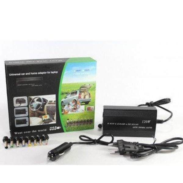 Зарядка автомобильная для ноутбука 120W 12V+220V в коробке (50) / Универсальная зарядка PR4