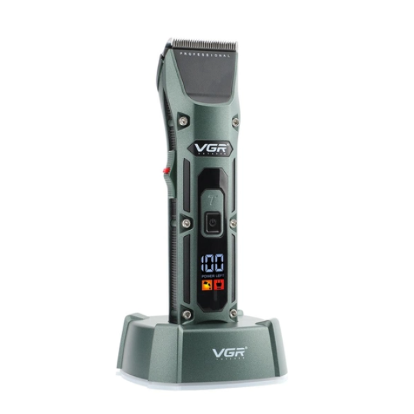 Аккумуляторная машинка для стрижки VGR V-696 с насадками и LCD дисплеем · Беспроводной триммер с зарядной док-станцией · USB зарядка