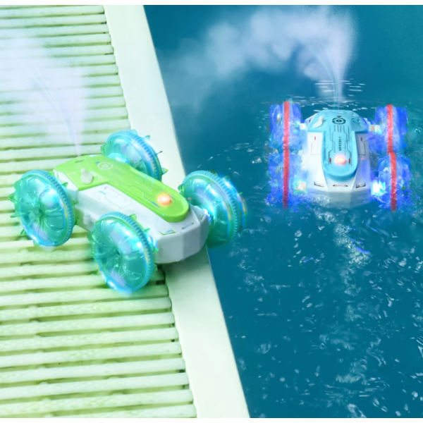 Трюковая машинка – перевертыш Amphibious Stunt на пульте ДУ с функциями движения по воде, эффектом дыма и подсветкой · Детская машинка - вездеход на радиоуправлении