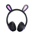 Детские наушники с ушками кролика Picun B12 ∙ Беспроводные стерео наушники «Зайчик» с микрофоном и LED подсветкой ∙ Черные / Розовые