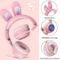 Детские наушники с ушками кролика Picun B12 ∙ Беспроводные стерео наушники «Зайчик» с микрофоном и LED подсветкой ∙ Черные / Розовые