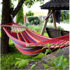 Гамак гавайский хлопковый двухместный, 150 x 200 см садовый с деревянными планками перекладинами для дома, дачи, сада