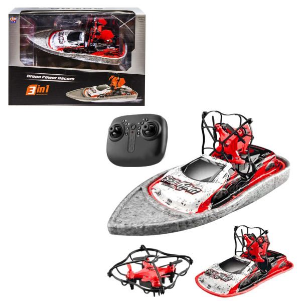 Интерактивная детская игрушка Катер дрон - машинка - квадрокоптер 3 в 1 ∙ Лодка BOLT CH405 на радиоуправлении