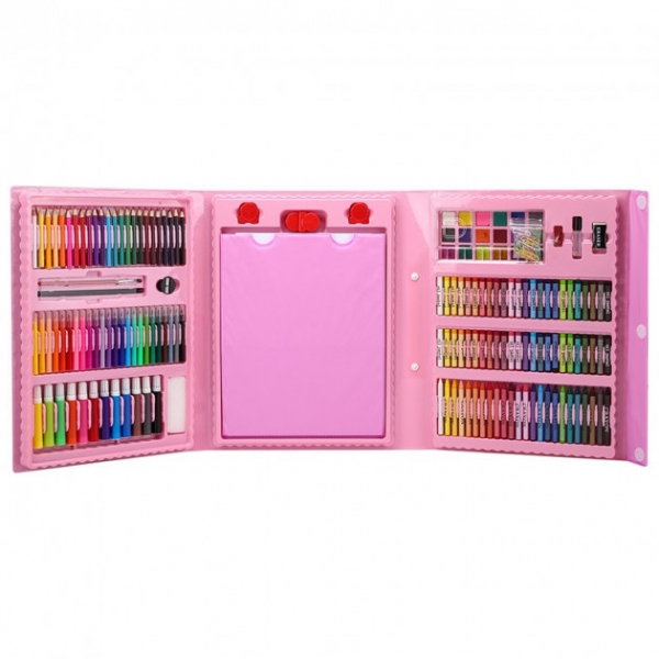 Раскладной набор для рисования с мольбертом, 208 предметов ∙ Детский набор для творчества, Розовый