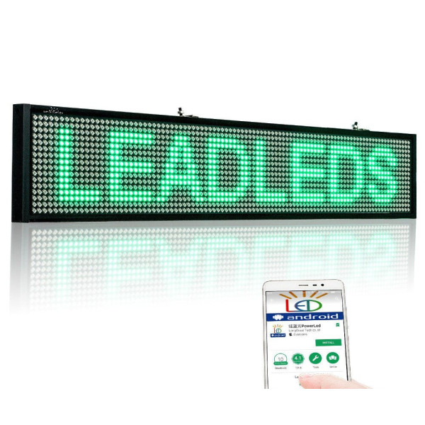 Бегущая светодиодная строка с зелеными диодами 168*40 см уличная влагостойкая с WIFI и датчиком температуры с удлиненным кабелем USB Зеленая