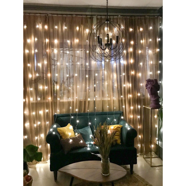 Гирлянда штора Водопад на окно Холодный белый цвет свечения, 3х2м 240 LED с коннектором