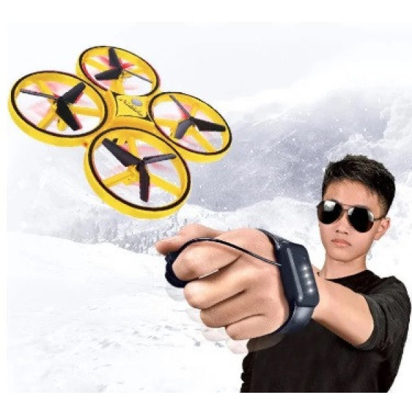 Квадрокоптер Летающий мини дрон - тарелка Trac KFR-001 с дистанционным управлением жестами от браслета