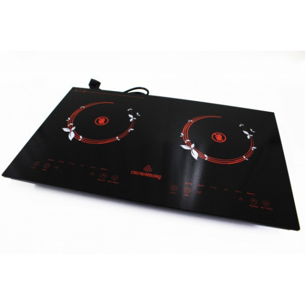 Инфракрасная электроплита на 2 конфорки CB-1330 Crownberg Плита электрическая с керамической поверхностью и сенсорным ЖК дисплеем