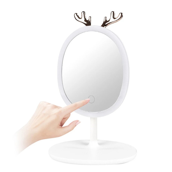 Зеркало косметическое для макияжа с LED подсветкой и держателем для бижутерии · Овальное настольное зеркало с USB зарядкой · 3 уровня яркости подсветки