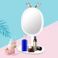 Зеркало косметическое для макияжа с LED подсветкой и держателем для бижутерии · Овальное настольное зеркало с USB зарядкой · 3 уровня яркости подсветки