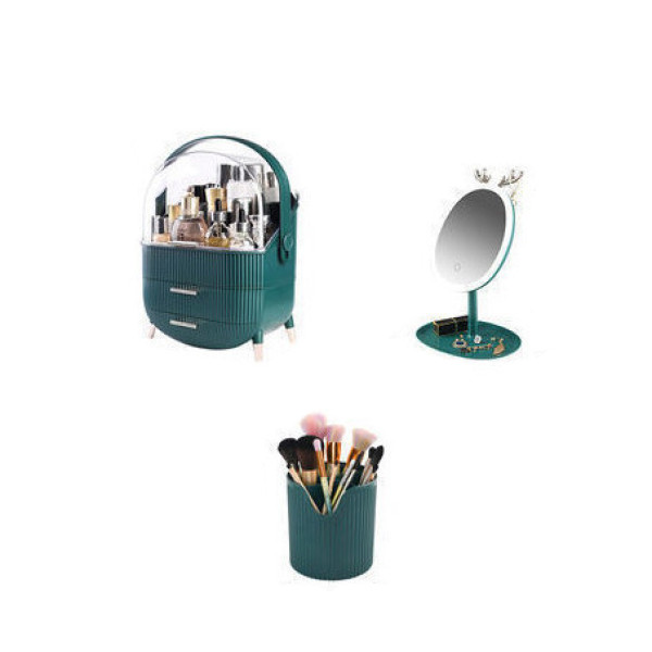 Набор для макияжа 3 в 1 · LED зеркало / Органайзер для косметики / Стакан для кисточек