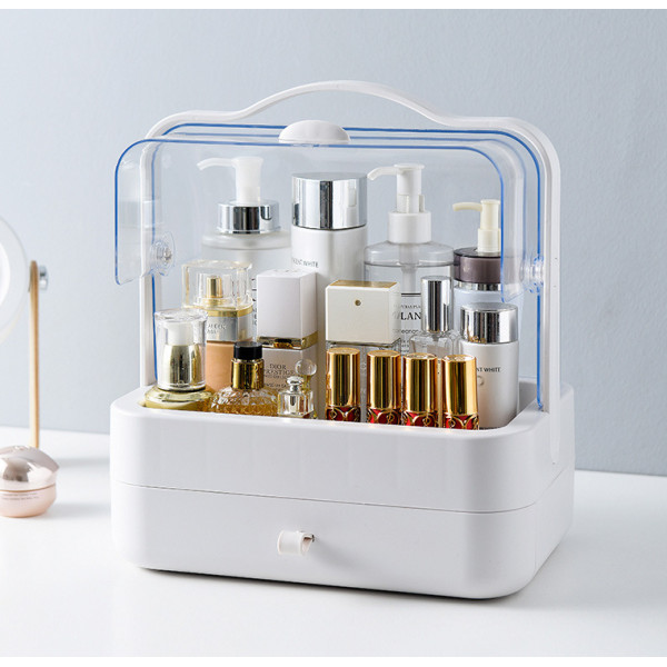 Органайзер для косметики Cosmetic Storage Box · Настольный переносной бокс – стойка для хранения косметики с ручкой, белый /розовый /зеленый