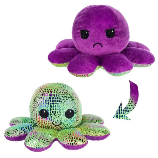 Мягкая игрушка Осьминожка – перевертыш ∙ Двусторонний осьминог настроение 2 в 1 ∙ 20 x 20 x 10 см