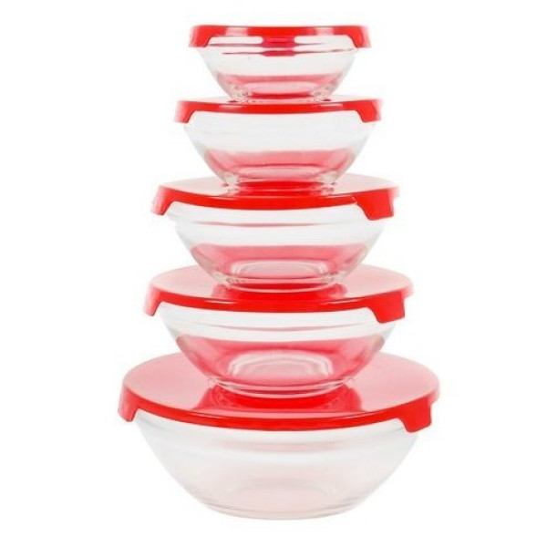 Стеклянные емкости UNIQUE UN-1501 для хранения продуктов ∙ Набор судков из стекла с крышками, 5 шт.