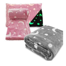 Детский плед светящийся в темноте ∙ Люменисцентный неоновый плед – одеяло со звездами ∙ Покрывало «день-ночь» Серое / Розовое