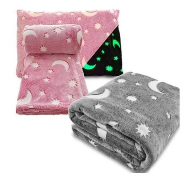 Детский плед светящийся в темноте ∙ Люменисцентный неоновый плед – одеяло со звездами ∙ Покрывало «день-ночь» Серое / Розовое