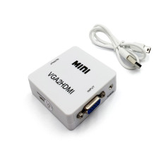 Конвертер переходник VGA to HDMI активный адаптер – преобразователь со звуком и внешним питанием для ПК, ноутбука, видеорегистратора VGA2HDMI