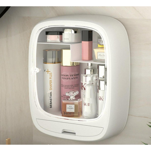 Органайзер – бокс для хранения косметики с прозрачной дверцой, белый / розовый / голубой