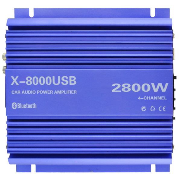 Автомобильный усилитель X-8000 USB 4-х канальный, ∙ Bluetooth ∙ USB ∙ FM ∙ MP3 ∙ 2800W
