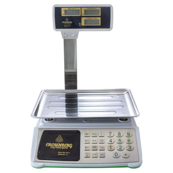 Весы торговые Crownberg CB-5008 с счетчиком цены и стойкой, до 50 кг