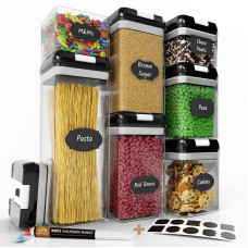 Набор контейнеров для хранения еды, сыпучих и круп FOOD Storage Container Set ∙ 7 емкостей с герметичными крышками ∙ 10 стикеров - этикеток + маркер в комплекте