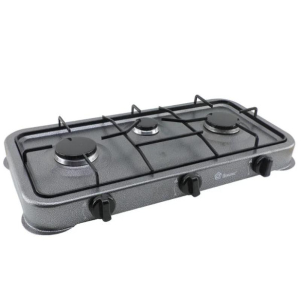 Настольная газовая плита – таганок Domotec MS-6603 на 3 конфорки ∙ Плитка трехконфорочная с эмалированным покрытием ∙ Серая