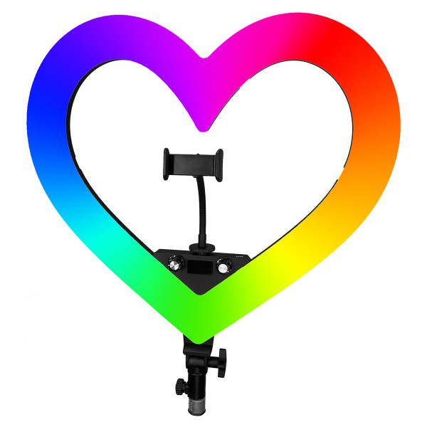 Многоцветная кольцевая селфи-лампа RGB «Сердце» с держателем телефона 33 см