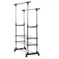 Двойная стойка – вешалка телескопическая на колесиках с полками для одежды и обуви Triple Stand Hanger