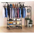 Двойная стойка – вешалка телескопическая на колесиках с полками для одежды и обуви Triple Stand Hanger