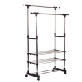 Двойная стойка – вешалка телескопическая на колесиках с полками для одежды и обуви Triple Stand Hanger