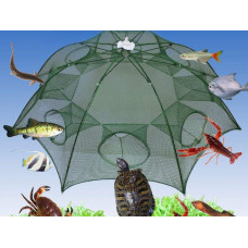 Автоматическая рыболовная сеть – ловушка на 8 отверстий для ловли рыбы, раков, креветок ∙ Складная рыболовная верша “паук”