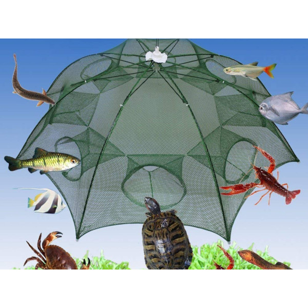 Автоматическая рыболовная сеть – ловушка на 8 отверстий для ловли рыбы, раков, креветок ∙ Складная рыболовная верша “паук”