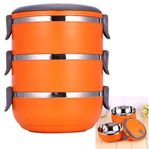 Набор контейнеров емкостей для хранения продуктов Lunchbox Three Layers Ланчбокс для еды из нержавеющей стали 3 в 1