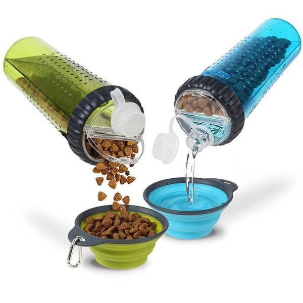 Двойная бутылка для питомца Dexas Snack DuO 2 в 1 для воды и корма ∙ Поилка + кормушка для собак и кошек, 480 мл