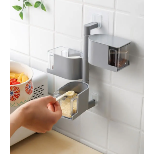 Настенный поворотный органайзер для специй 360° Модульная полочка с вращающимися контейнерами для хранения специй и приправ