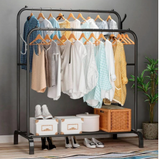 Двойная стойка – вешалка для одежды Double floor Hanger c полкой для обуви, Ш104хГ41.5хВ152