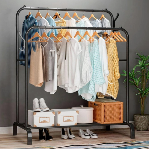 Двойная стойка – вешалка для одежды Double floor Hanger c полкой для обуви, Ш104хГ41.5хВ152