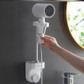 Настенный регулируемый держатель для фена · Органайзер для ванной комнаты с фиксатором фена, крючком для полотенец и отделениями для аксессуаров