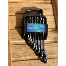 Набір ключів Wrench set ES-7 · Ключі комбіновані тріскачкові шарнірні, комплект з 7 штук 8-19 мм