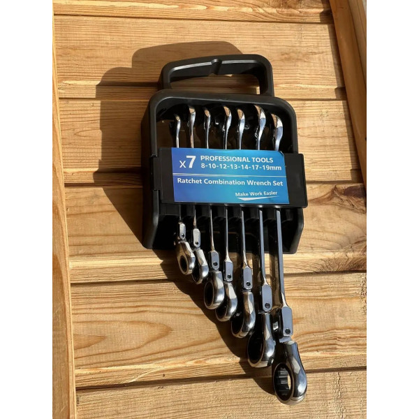 Набор ключей Wrench set ES-7 · Ключи комбинированные трещоточные шарнирные, комплект из 7 штук 8-19 мм