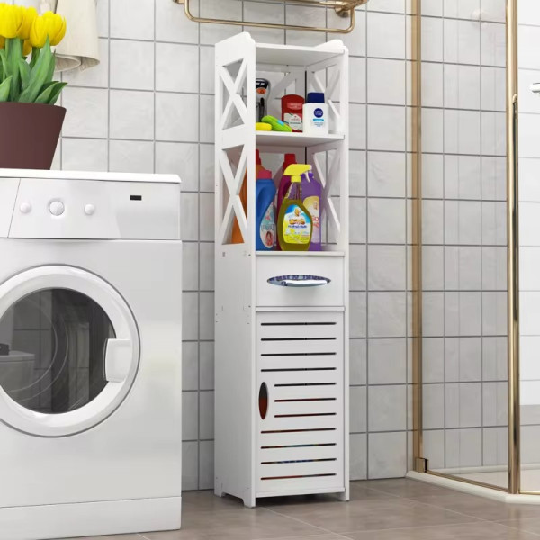 Стеллаж – органайзер в ванную комнату PK-03 · Шкафчик с полочками для туалетных принадлежностей и отсеком для салфеток и бумаги