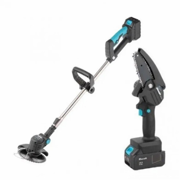 Беспроводная аккумуляторная коса + мини пила KRAFFTEC 48V 4inch (10 см) · Набор садового инструмента 2 в 1 Цепная пила для обрезки веток деревьев, кустарников и Триммер для травы